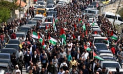 Crowds at a funeral procession in the West Bank