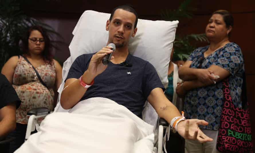 Angel Santiago speaks to the media from the Florida Hospital on Tuesday in Orlando, Florida.