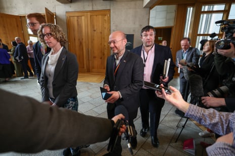 Scottish Green Party Patrick Harvie and Lorna Slater at Holyrood today, after Humza Yousaf sacked them as government ministers and ended the SNP’s power-sharing deal with the Greens.