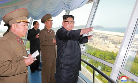 North Korean leader Kim Jong-un inspects the construction site of the Wonsan-Kalma coastal tourist area.