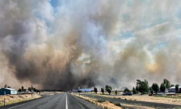Smoke from a wildfire burning in the town of Lind in Washington state.