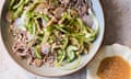 Ravinder Bhogal's asparagus with soba noodles and miso dressing.