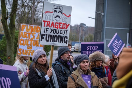 Protesters outside Endeavour House, Suffolk county council’s headquarters.
