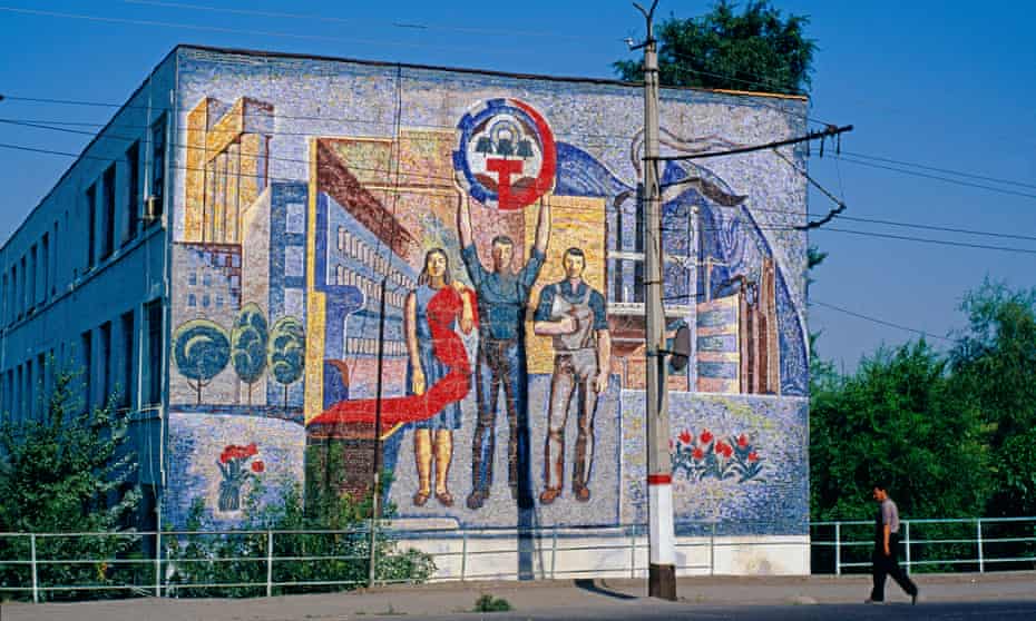 A Soviet mural in the centre of Osh, Kyrgyzstan.