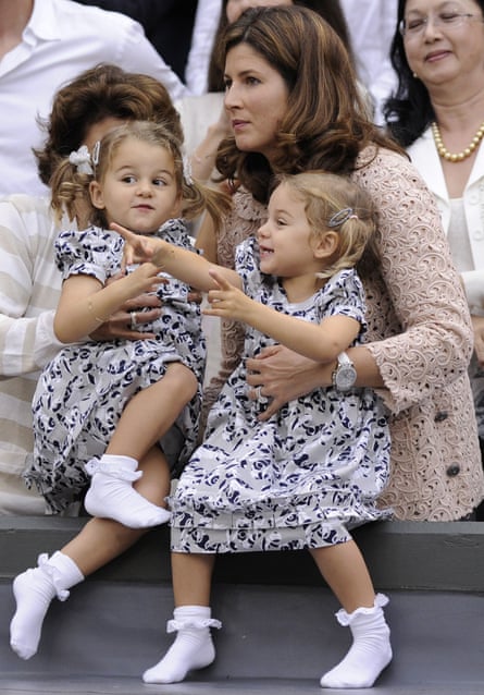 Roger Federer’s wife Mirka with their twin daughters Myla and Charlene at Wimbledon in 2012