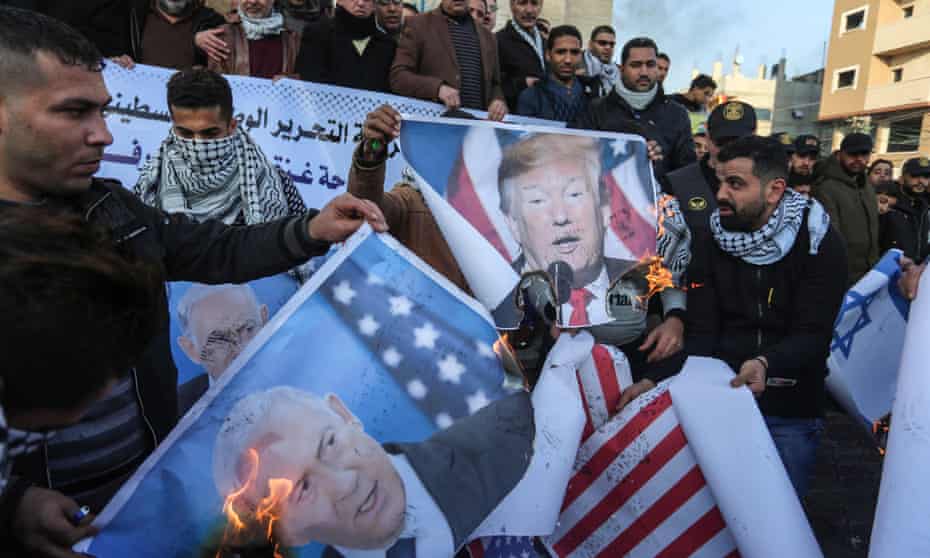Palestinians in Rafah protest against the Middle East peace plan. ‘The White House never expected the Palestinian leadership to accept this plan.’