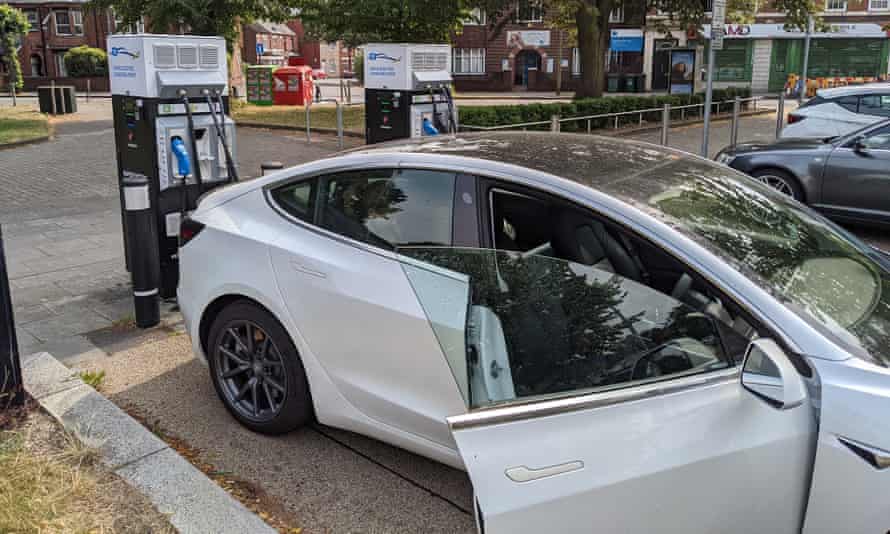 Ric Harris’s Tesla car at a charging point.