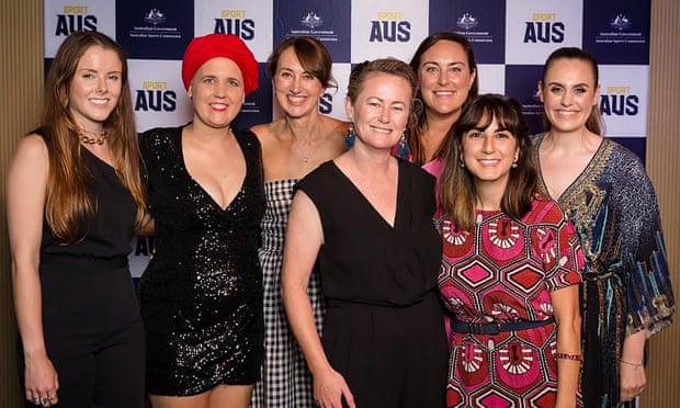 Megan Maurice (second left) with fellow nominees at the AIS sports media awards in Sydney earlier this year.