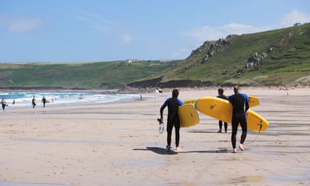Surfers at Sennen Cove