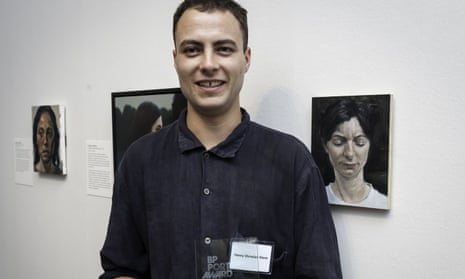 Henry Christian-Slane with his BP portrait award, which he won for the painting of his partner Gabi (right), at the National Portrait Gallery, London.