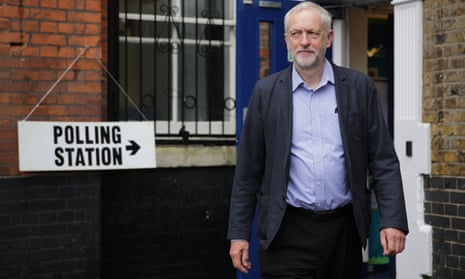 Labour Party leader Jeremy Corbyn leaves after casting his vote at a polling station in Islington, London.