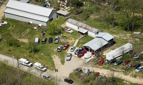 This aerial photo shows one of the locations being investigated in Pike County, Ohio, as part of an ongoing homicide investigation, Friday, April 22, 2016. Several people were found dead Friday at multiple crime scenes in rural Ohio, and at least most of them were shot to death, authorities said. No arrests had been announced, and it's unclear if the killer or killers are among the dead. (Lisa Marie Miller/The Columbus Dispatch via AP) MANDATORY CREDIT