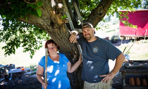 Regenerative farmers Tammi Riedl and her boyfriend, Rob Neuhauser, on their farm in Lincoln, California.