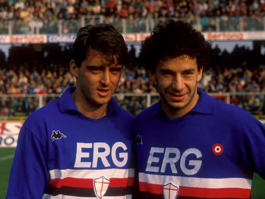 Gianluca Vialli and Roberto Mancini in Sampdoria colours.