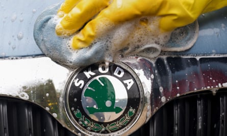 Skoda car being hand washed