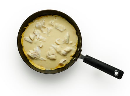 Felicity Cloake’s masterclass – omelette arnold bennett 7. Leave the eggs until they begin to set and bubble, then use a fork to draw the sides of the omelette into the centre, at the same time tilting the pan