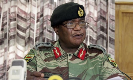 Zimbabwe’s army commander, Constantine Chiwenga, addresses a press conference in Harare.