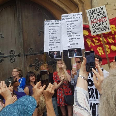 Protesters outside Boris Johnson’s old college, Balliol in Oxford.