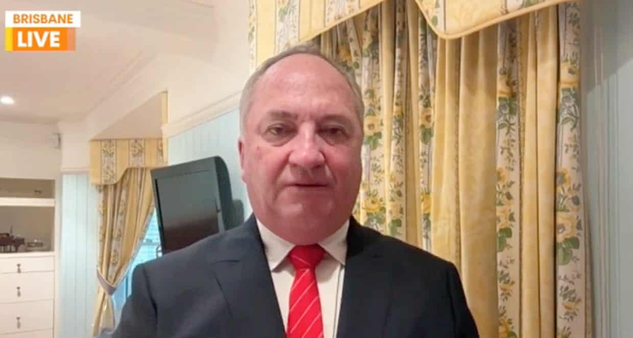 A screenshot of Barnaby Joyce doing an interview from a bedroom