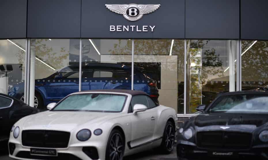 Bentleys parked outside a Bentley dealership
