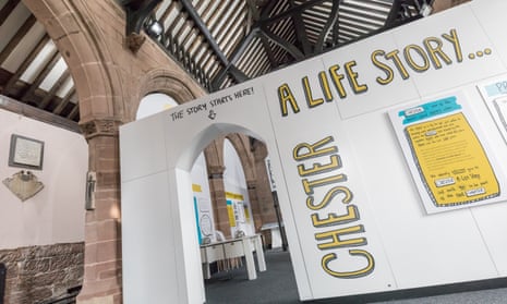 Signs and advertising at the entrance to Chester: A Life Story, a new heritage attraction in the city.