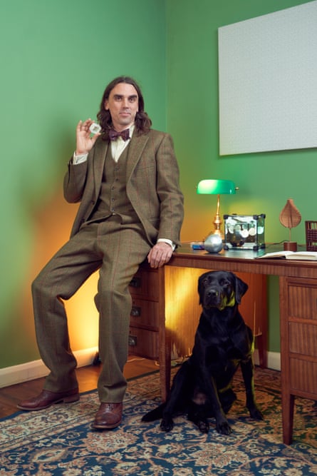 felix flicker and his dog geoffrey, at home in bristol