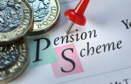 A red pin in a letter that reads: ‘pension scheme’, with three £1 coins are on top of it.