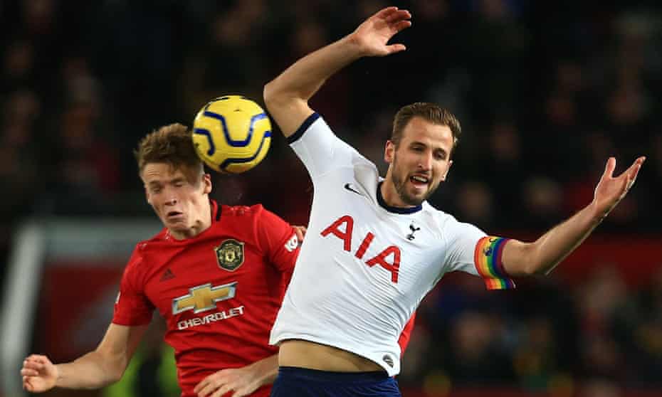 Harry Kane (right) in action for Tottenham at Manchester United last December.