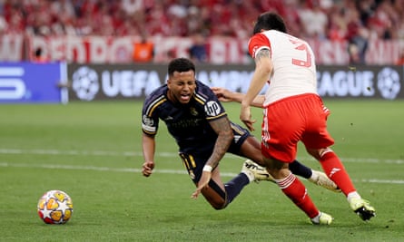 Kim Min-jae concedes the penalty from which Real Madrid equalised at Bayern Munich on Tuesday.