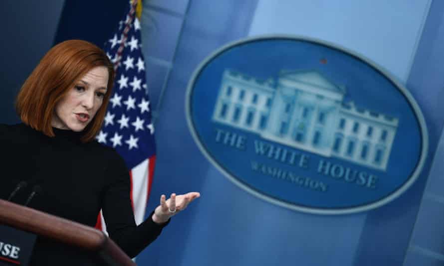 White House Press Secretary Jen Psaki speaking during the White House daily press briefing today, which is ongoing.