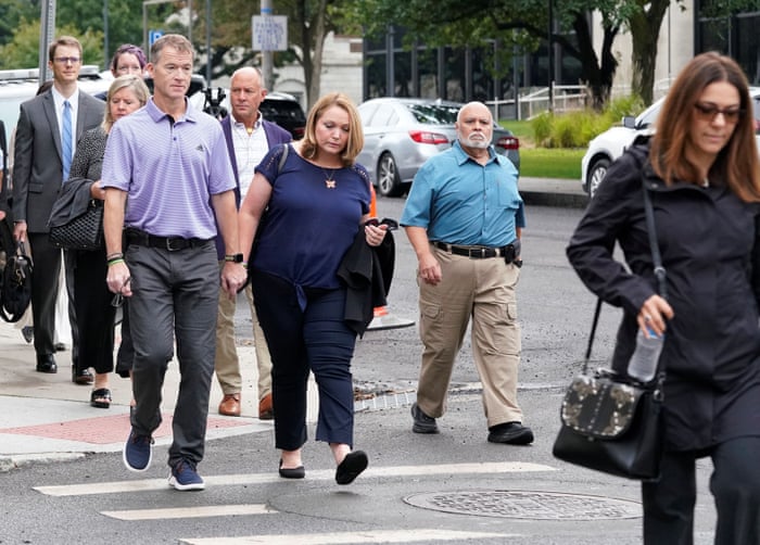 Alex Jones faces second defamation trial over Sandy Hook claims. In Connecticut, family members of victims of the Sandy Hook Elementary School shooting arrive at the court house today.