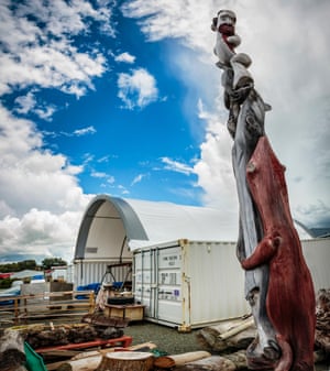 The Pou in front of the carving shed at Hihiaua Cultural centre