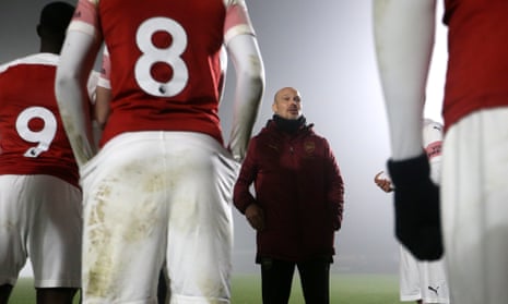 Freddie Ljungberg speaks to his players during a Premier League 2 match in February.