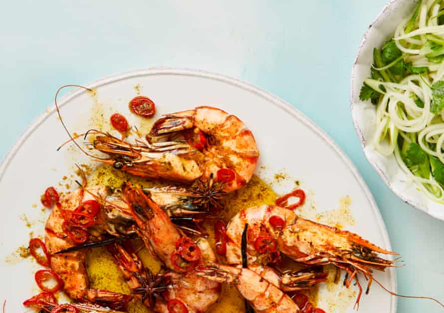 Yotam Ottolenghi’s prawns in vanilla and rum butter with sticky rice and papaya pickle