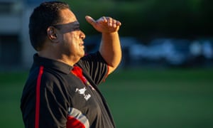Tu’uakitau Ha’apai rugby team coach Tuivaita Ueleni watches the team training. They have been stuck in Auckland, New Zealand, since the beginning of March because of coronavirus.