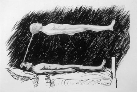 an antique illustration of an 'out of body experience'
