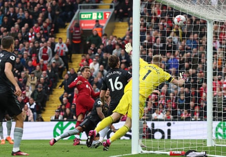 Liverpool’s Roberto Firmino scores in the 2-2 draw against Arsenal