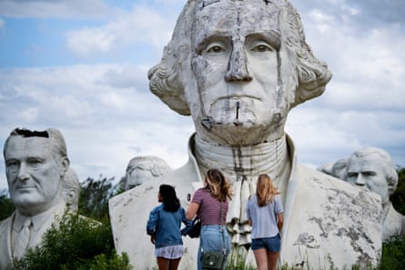 Salvaged busts of former US Presidents Lyndon Johnson (left) and George Washington, Williamsburg, Virginia, 25 August 2019.