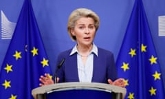 Ursula von der Leyen delivers a statement following the conclusion of an EU foreign ministers' meeting on the crisis in Ukraine, in Brussels in February 2022