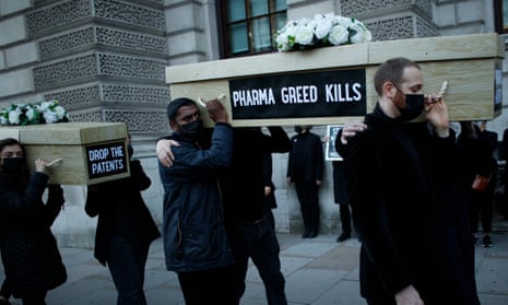 A protest for pharmaceutical companies to suspend Covid vaccine patents, London, 12 October 2021.