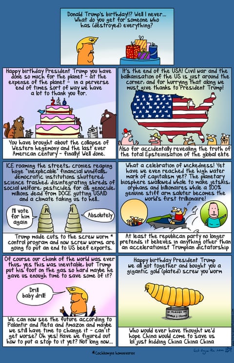 First Dog on the Moon cartoon Trump Birthday, panel 1