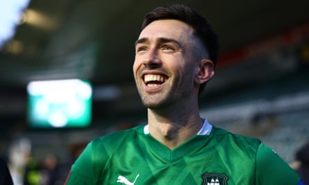 Plymouth Argyle’s Ryan Hardie looks on with a smile after the FA Cup defeat of Liverpool