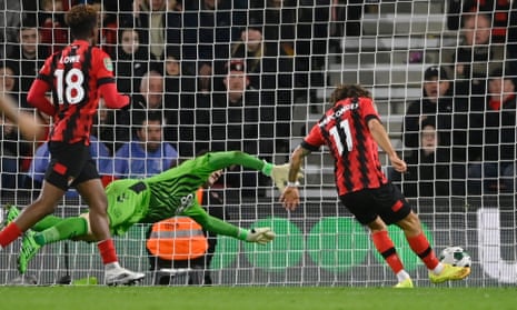 Emiliano Marcondes slots home Bournemouth’s third goal of the night.