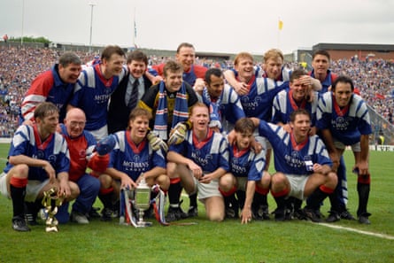 Rangers celebrate after beating Airdrie in the Scottish Cup final.