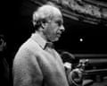 View of British theatre director Peter Brook as he smokes a cigar during a rehearsal in the Theatre Bouffes du Nord, Paris, France, 1978.