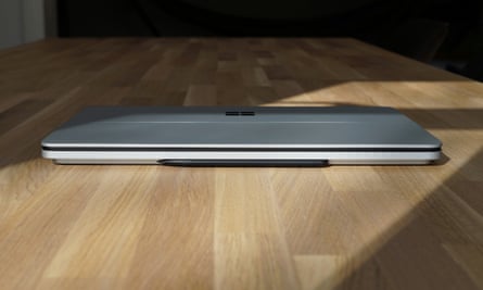 the Microsoft Surface Laptop Studio closed with the slim pen 2 docked under the front lip for charging