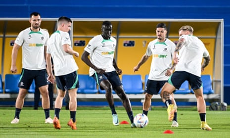 Australia's players train at the Aspire Academy in Doha ahead of their second Group D clash with Tunisia on Saturday.