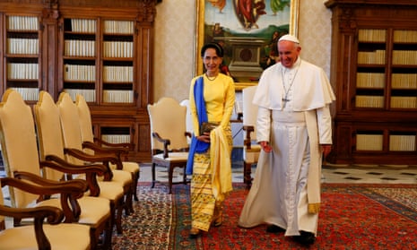 Aung San Suu Kyi and Pope Francis during a private audience at the Vatican in May.