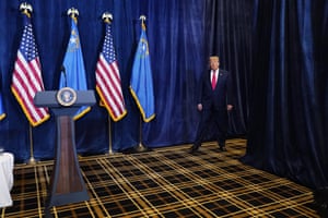 Donald Trump walks out to speak to the media at Trump International Hotel Las Vegas.