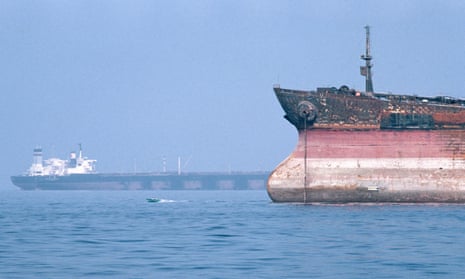 Tankers anchored in the strait of Hormuz. The waterway is a vital route for much of the west’s oil. 